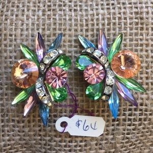 Multicolored rhinestone clip on earrings